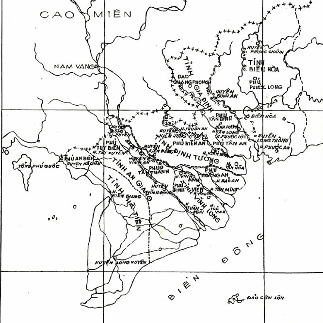 Mapa de las seis provincias del sur de Vietnam durante la dinastía Nguyễn