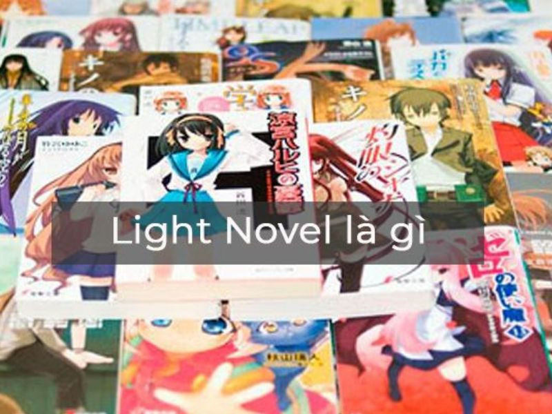 Minh họa khái niệm light novel với bìa truyện màu sắc và nhân vật anime