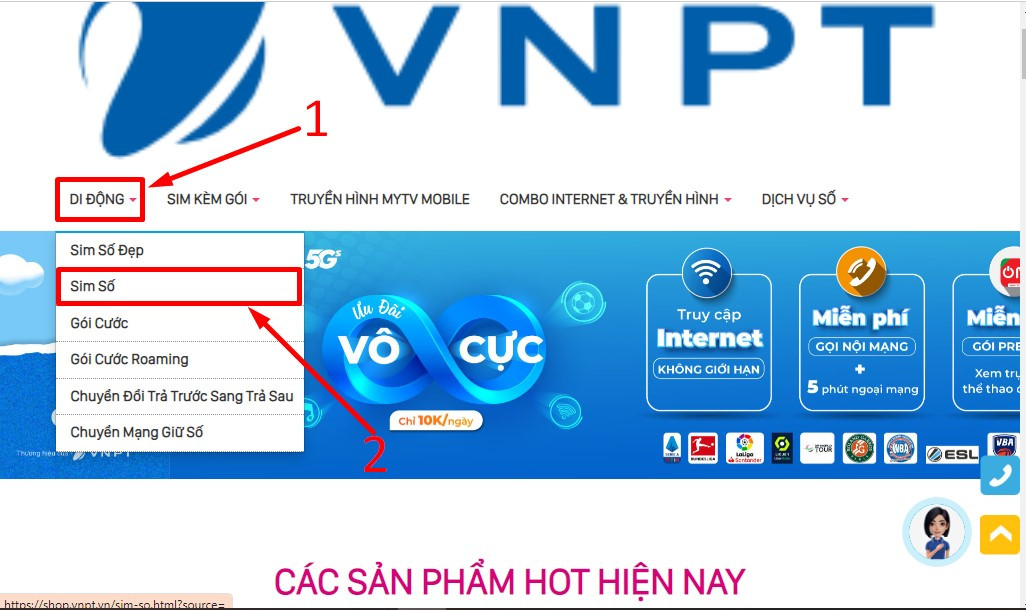 Truy cập website Vinaphone