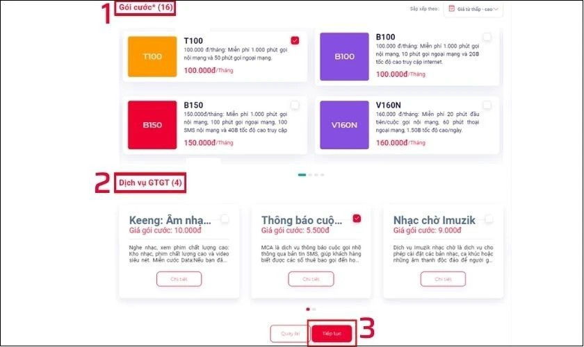 Chọn gói cước sim
