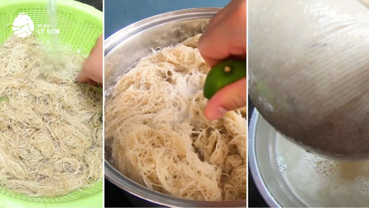 Nồi xu xoa đang được đun trên bếp, rong câu từ từ tan ra