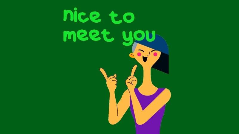 Hình ảnh hai người đang bắt tay và chào "Nice to meet you!".