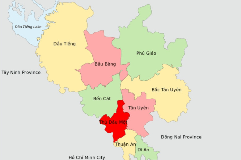 Bản đồ hành chính tỉnh Bình Dương với các địa điểm du lịch nổi tiếng