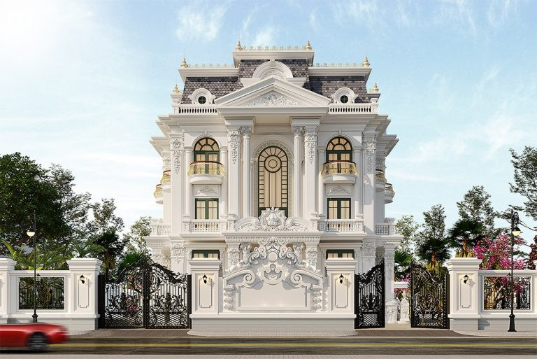 Biệt thự tân cổ điển với kiến trúc hài hòa, kết hợp giữa nét cổ điển và hiện đại, tạo không gian sống sang trọng và tiện nghi
