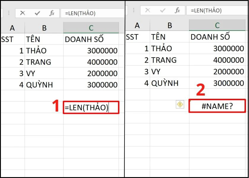 Lỗi #NAME? do thiếu dấu ngoặc kép