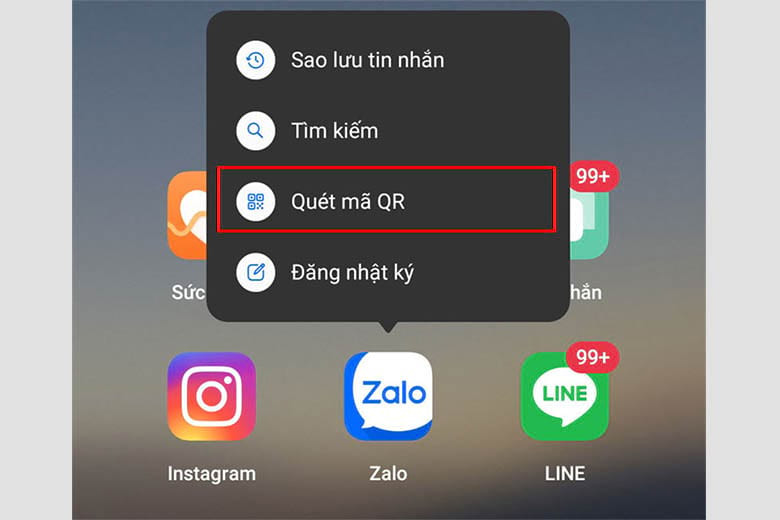 Quét mã QR nhá ứng dụng Zalo
