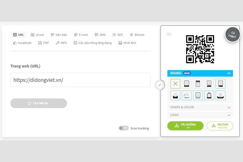 Nháºp link muốn tạo mã QR Code