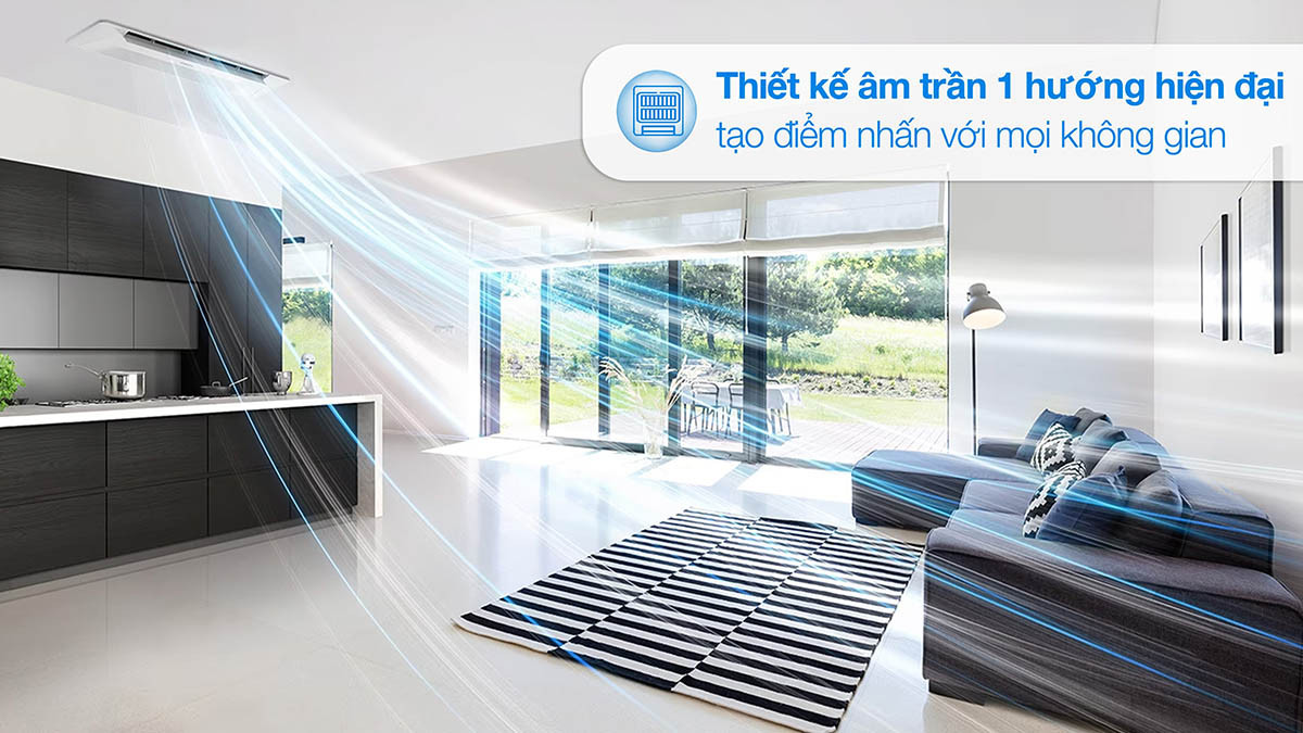 Máy lạnh âm trần, hay ceiling-mounted air conditioner, thường được sử dụng trong các không gian lớn như văn phòng và nhà hàng
