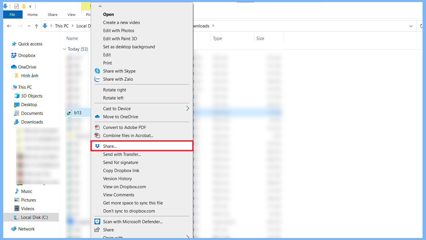 Chia sẻ file trên Dropbox