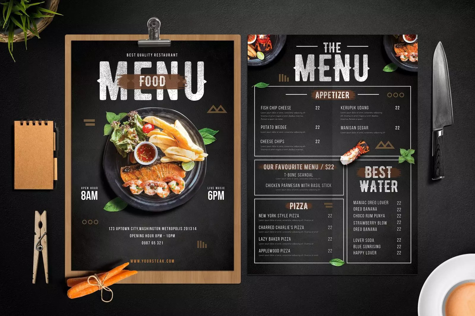 Menu nhà hàng với thiết kế đẹp mắt