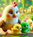 Một con gà mái đang kiếm ăn trong trang trại