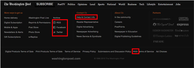 Ảnh chụp màn hình utility navigation của Washington Post