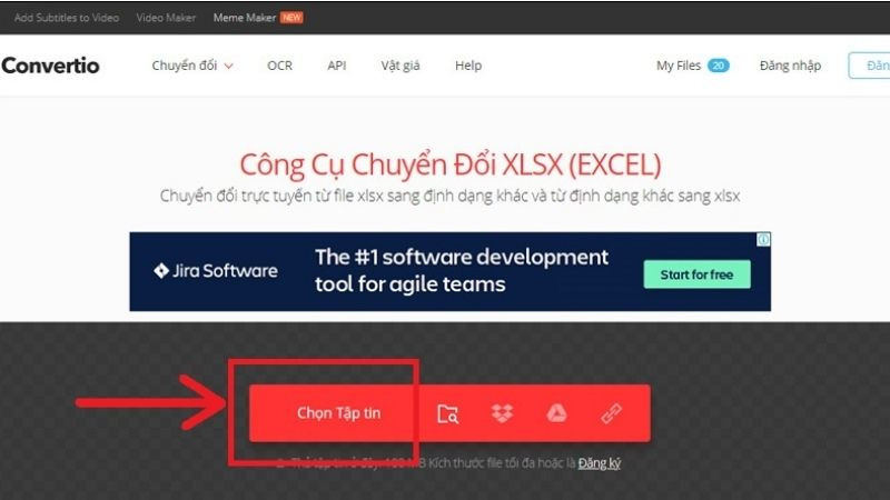 Chuyển đổi file XLSX bằng Convertio