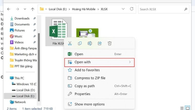 Mở file XLSX bằng WPS Spreadsheets