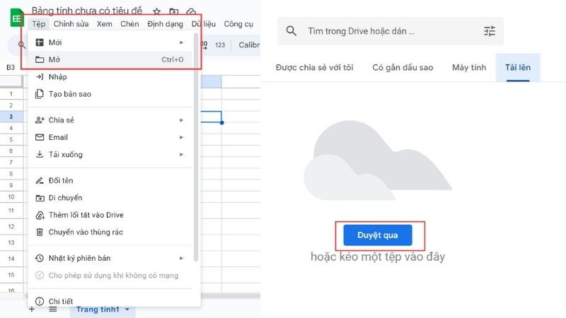Mở file XLSX bằng Google Sheets